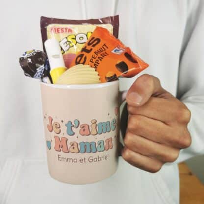 Mug bonbons des années 70 "Je t'aime maman" - cadeau personnalisable