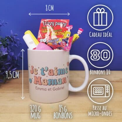 Mug bonbons des années 80  "Je t'aime maman" - cadeau personnalisable