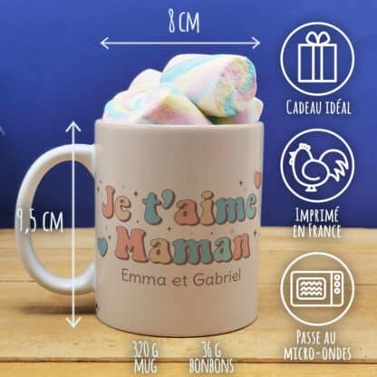 Mug "Je t'aime maman" et ses guimauves torsade x 5 - cadeau personnalisable