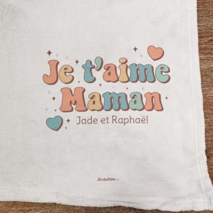 Plaid doux gris clair “Je t'aime Maman”- Cadeau maman personnalisable