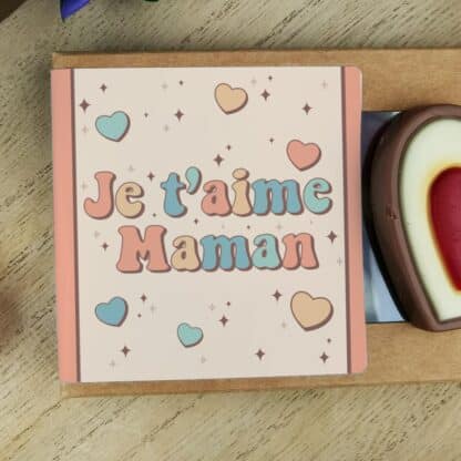 Cœurs au chocolat noir rouge et blanc x4 "Je t'aime maman"