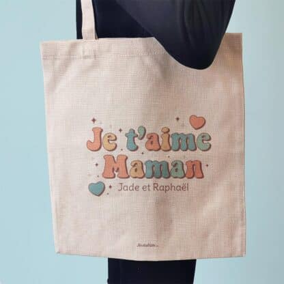 Tote bag “Je t'aime Maman”- Cadeau maman personnalisable