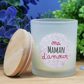 Petite Bougie top bois - "Ma maman d'amour"