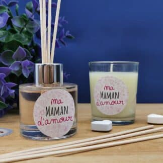 Coffret cadeau Maman -  Set de diffuseur de parfum + Bougie - "Ma maman d'amour"
