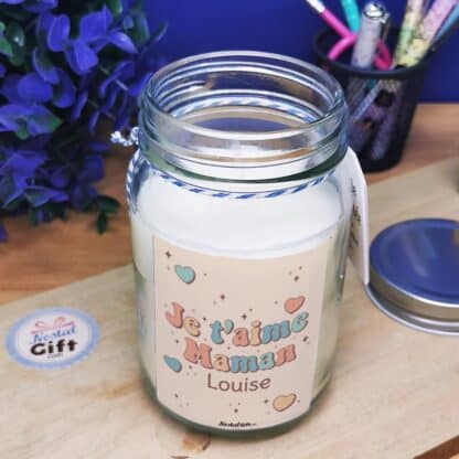 Bougie Jar personnalisée "Je t'aime maman"- cadeau maman