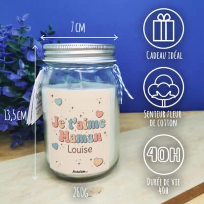 Bougie Jar personnalisée "Je t'aime maman"- cadeau maman