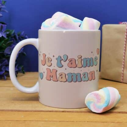 Mug "Je t'aime maman" et ses guimauves torsade x 5 - cadeau personnalisable