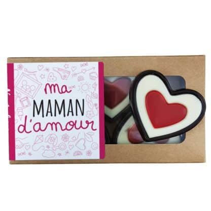 Cœurs au chocolat noir rouge et blanc x4 "Ma maman d'amour"