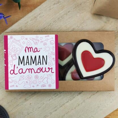 Cœurs au chocolat noir rouge et blanc x4 "Ma maman d'amour"