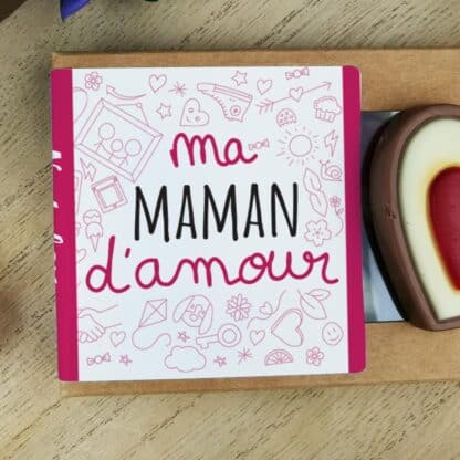Cœurs "Ma maman d'amour" au chocolat au lait rouge et blanc x4