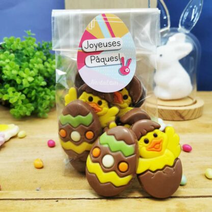 Sachet 6x Poussins et 6x Oeufs en chocolat au lait - Joyeuses Pâques (Oeuf)