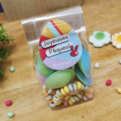 Sachet de bonbons dextrose (Assortiment avec 2 colliers, 10 soucoupes et 2 sucettes lollies) - Joyeuses Pâques