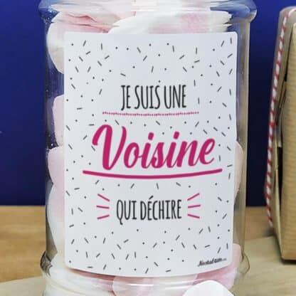 Bonbonnière coeurs guimauve  x15 "Je suis une voisine qui déchire" – Image 4