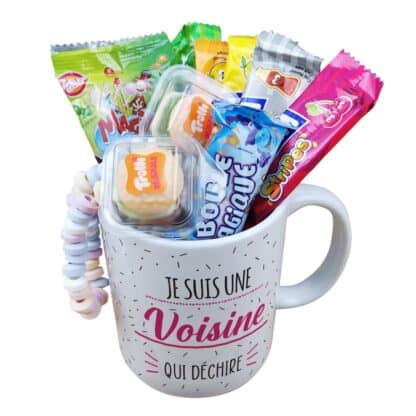 Mug bonbons des années 2000 "Je suis une voisine qui déchire"- cadeau personnalisé