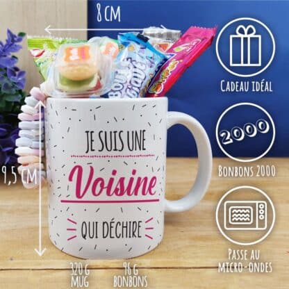 Mug bonbons des années 2000 "Je suis une voisine qui déchire"- cadeau personnalisé