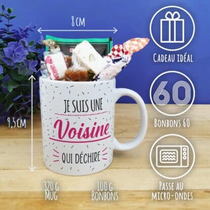 Mug bonbons des années 60 "Je suis une voisine qui déchire"- cadeau personnalisable