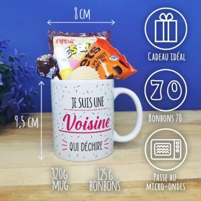 Mug bonbons des années 70 "Je suis une voisine qui déchire"- cadeau personnalisé