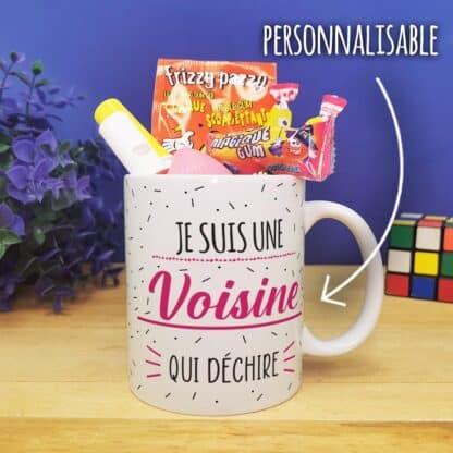 Mug bonbons des années 80 "Je suis une voisine qui déchire"- cadeau personnalisé