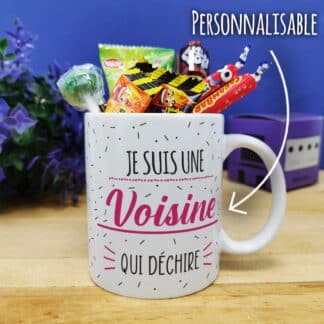 Mug bonbons des années 90 "Je suis une voisine qui déchire"- cadeau personnalisé