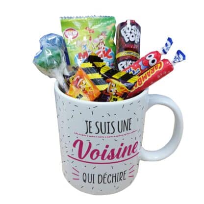 Mug bonbons des années 90 "Je suis une voisine qui déchire"- cadeau personnalisé