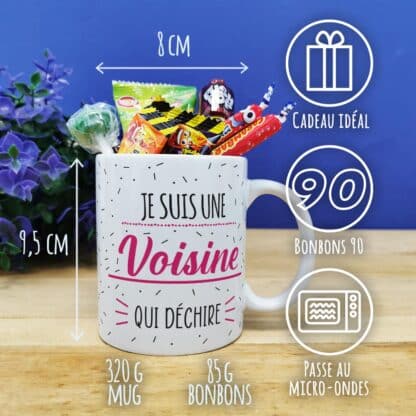 Mug bonbons des années 90 "Je suis une voisine qui déchire"- cadeau personnalisé