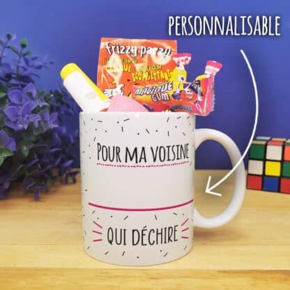 Mug bonbons des années 80 "Je suis une voisine qui déchire"- cadeau personnalisé