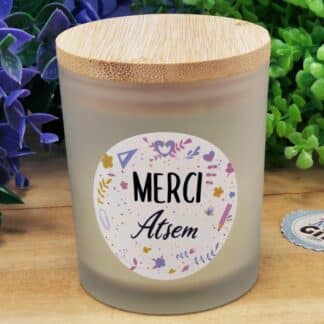 Petite Bougie top bois "Merci Atsem" - collection florale