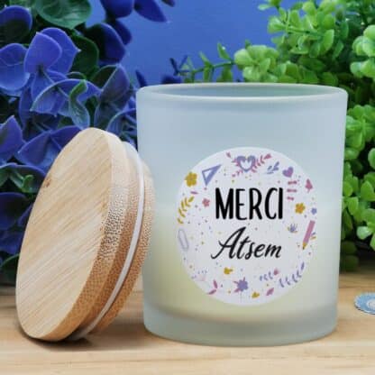 Petite Bougie top bois "Merci Atsem"