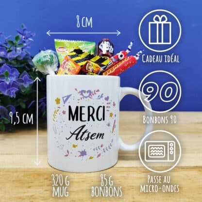 Mug bonbons des années 90 "Merci Atsem" - collection florale – Image 3