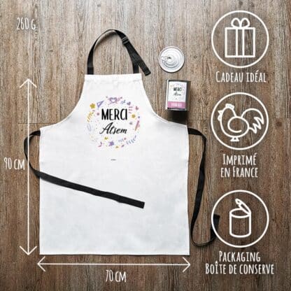 Tablier de cuisine "Merci Atsem" personnalisable - collection florale – Image 2