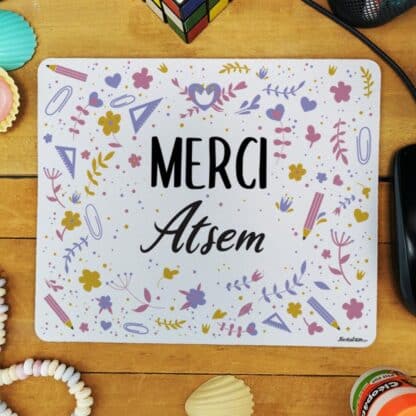 Tapis de souris "Merci Atsem" personnalisable - collection florale – Image 2