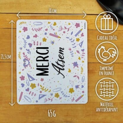 Tapis de souris "Merci Atsem" personnalisable - collection florale – Image 3