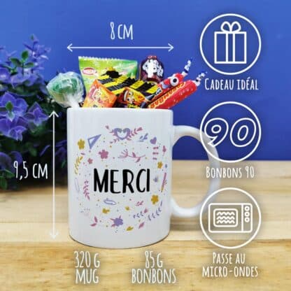 Mug bonbons des années 90 "Merci" - collection florale – Image 3