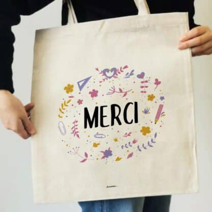 Tote bag “Merci”- cadeau personnalisé - collection florale – Image 5
