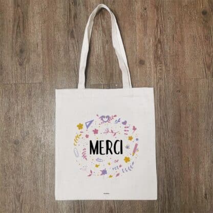 Tote bag “Merci”- cadeau personnalisé - collection florale – Image 4
