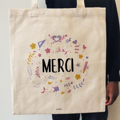 Tote bag “Merci”- cadeau personnalisé - collection florale – Image 3