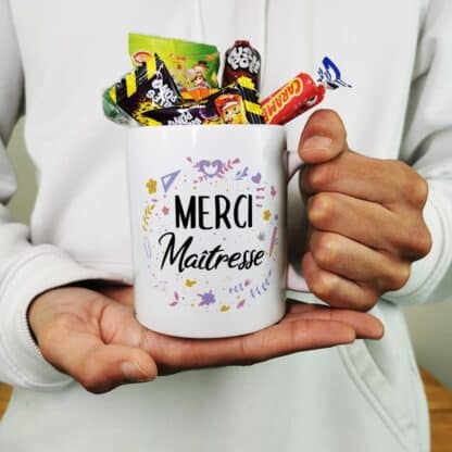 Mug bonbons des années 90 "Merci Maîtresse" - cadeau personnalisable