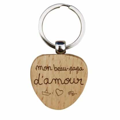 Porte clé coeur en bois personnalisable - "Mon beau-papa d'amour" – Image 4