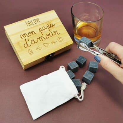 Coffret Cadeau Whisky : 9 pierres dans une boîte personnalisée - Mon Papa d'amour