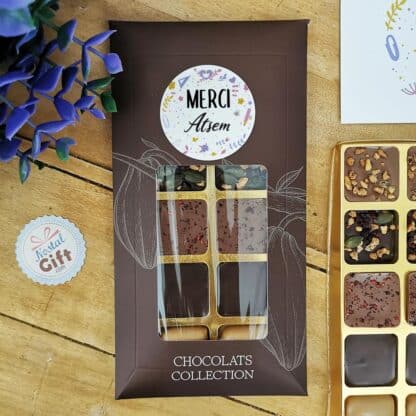Tablette 10 chocolats "Merci Atsem " made in France (Maison Guinguet) - Cadeau Atsem