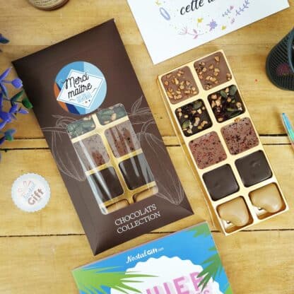 Tablette 10 chocolats "Merci Maître " made in France (Maison Guinguet) - Cadeau Maître – Image 2