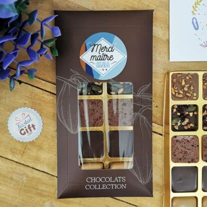 Tablette 10 chocolats "Merci Maître " made in France (Maison Guinguet) - Cadeau Maître
